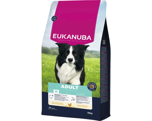 Hrană uscată pentru câini EUKANUBA Adult Talie Medie cu pui 15 kg Eukanuba Adult hrană pentru câini cu pui, 15 kg