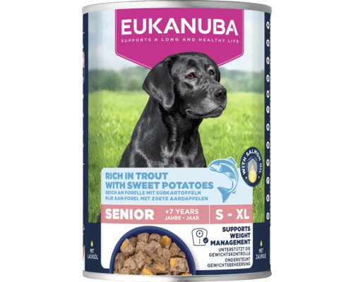 Eukanuba Senior hrană pentru câini cu păstrăv și cartofi dulci pentru rase mari și mijlocii