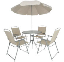 Set de grădină cu masă, umbrelă de soare și patru scaune