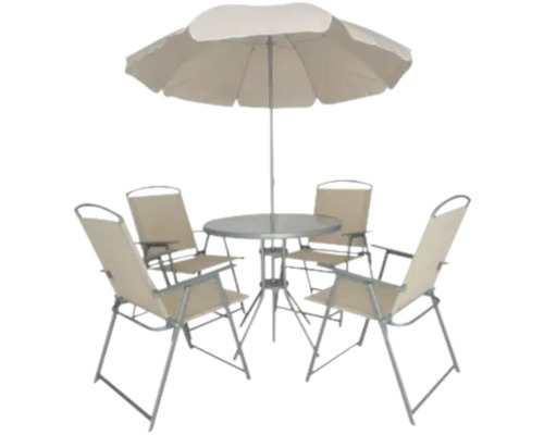 Set mobilier grădină/terasă Azur oțel 6 piese 4 locuri incl. umbrelă bej Set de grădină cu masă, umbrelă de soare și patru scaune