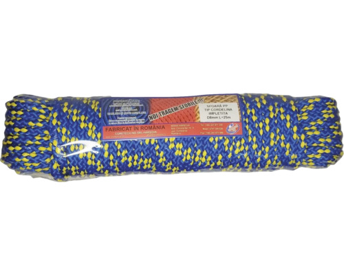 Șnur din polipropilenă împletită, diametrul de opt milimetri, lungime de 25 metri