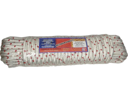 Frânghii din polietilenă, împletite, cu diametrul de circa 10 milimetri, lungime de circa 25 metri