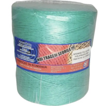 O rolă de sfoară de legat verde din polipropilenă, tratată UV, cu o lungime de 1200 de metri.