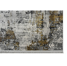 Covor cu model abstract în tonuri de gri, negru și auriu