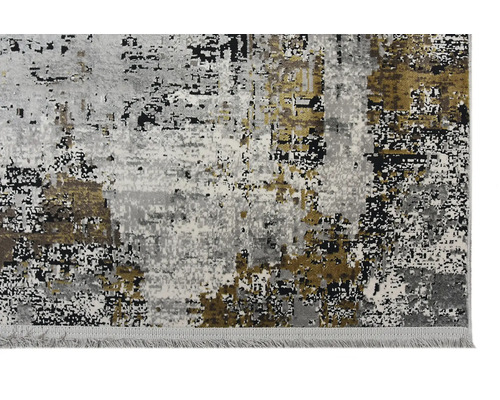 Covor cu model abstract în tonuri de gri, negru și auriu