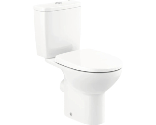 Toaletă albă de podea cu rezervor pentru baie