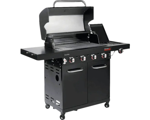Grătar pe gaz Char-Broil cu patru arzătoare, arzător lateral, spațiu de depozitare și roți