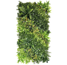 Perete vegetal artificial verde cu diferite texturi și forme de frunze.