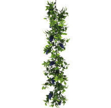 Ghirlandă artificială cu frunze verzi și flori violete pentru decorare