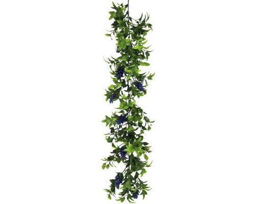 Ghirlandă artificială cu frunze verzi și flori violete pentru decorare