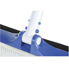 Prim-plan al unei perii de piscină cu carcasă albastră și peri albi