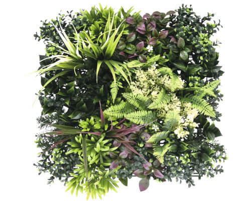 Perete de plante artificiale cu diverse plante artificiale