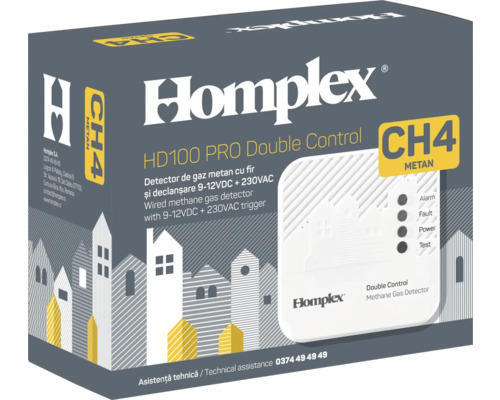 Detector de gaz metan cu control dublu Homplex HD100 PRO, cu fir și declanșare 9-12VDC + 230VAC