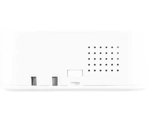 Partea din spate a unui dispozitiv Smart Home cu ștecher și deschideri pentru difuzoare