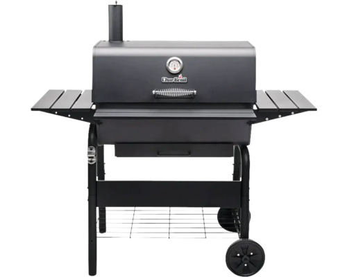 Grătar pe cărbune cu termometru, suprafețe de depozitare și roți