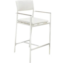 Scaun de bar alb cu brațe și pernă de șezut