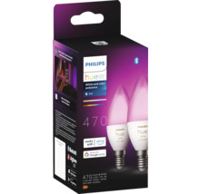 Pachet cu două becuri Philips Hue E14 cu ambianță albă și colorată