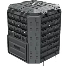 Recipient de compostare termică, întunecat, din material plastic, cu ușă de golire.