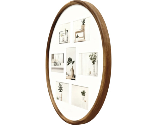 Ramă foto rotundă din lemn pentru șapte fotografii