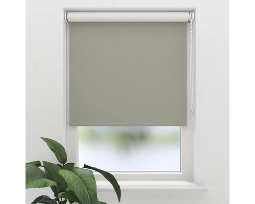 Vedere a unei ferestre cu o jaluzea rulou gri