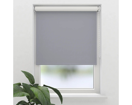 Rulou gri pe fereastră cu plante în cameră