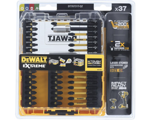 Set de biți pentru șurubelniță DeWalt Extreme cu 37 de piese în carcasă robustă