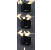 Trei lămpi de perete negre, din metal, proiectează conuri de lumină pe perete.