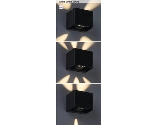 Trei lămpi de perete negre, în formă de cub, cu raze de lumină