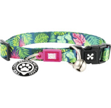 Zgardă pentru pisici cu motiv junglă, clopoțel și etichetă de adresă