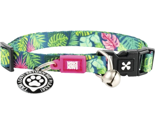 Zgardă pisici Max & Molly Smart ID Tropical 22-35 cm Zgardă pentru pisici cu motiv junglă, clopoțel și etichetă de adresă