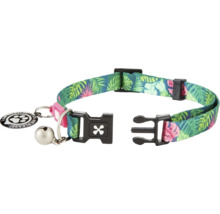 Zgardă pentru pisici cu model tropical, închidere de siguranță, clopoțel și etichetă cu adresă