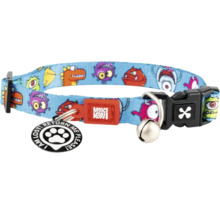 Zgardă pentru pisici cu motiv monstru, clopoțel și etichetă cu adresă