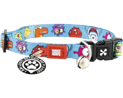 Zgardă pisici Max & Molly Smart ID Little Monsters 22-35 cm Zgardă pentru pisici cu motiv monstru, clopoțel și etichetă cu adresă