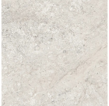 Prim-plan cu o placă de pardoseală deschisă la culoare, cu model de marmură