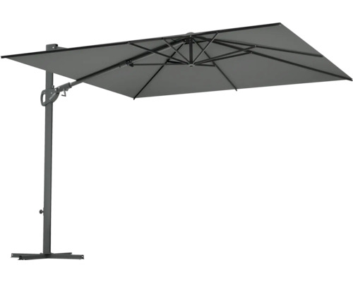 Umbrelă de soare cu braț lateral, cu acoperiș dreptunghiular și bază stabilă pentru grădină