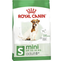 Hrană uscată pentru câini Royal Canin Mini Adult 8+, potrivită pentru câini de talie mică, de până la 10 kilograme, pentru menținerea greutății și susținerea vitalității