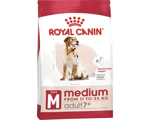 Hrană uscată pentru câini Royal Canin Medium Adult 7+, 15 kg Royal Canin Medium Adult 7+ hrană pentru câini, potrivită pentru câini cu greutatea între 11 și 25 de kilograme