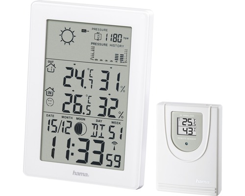 Stație meteo Hama EWS-3200, alb Stație meteo Hama cu senzor extern pentru măsurarea temperaturii și umidității