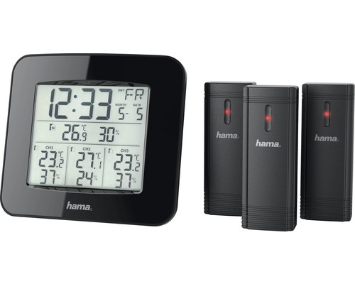 Stație meteo Hama EWS-Trio cu 3 senzori, negru Stație meteo Logo Hama cu trei senzori pentru măsurarea temperaturii și umidității