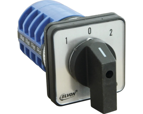 Comutator cu came Elvon EV126 1-0-2 3P 63A Comutator rotativ Elvon cu trei poziții (0, 1, 2) și mâner negru