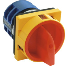 Întrerupător principal cu manetă roșie și carcasă albastră