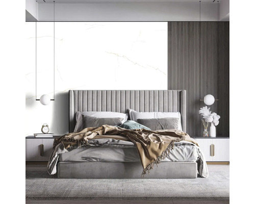 Dormitor cu pat dublu, noptiere și placare de perete