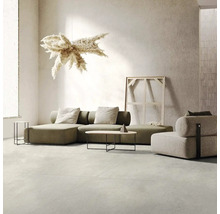 Living cu canapea, masă și aranjament decorativ de flori uscate sub tavan