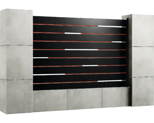 Gard de protecție vizuală cu lamele orizontale și stâlpi de beton