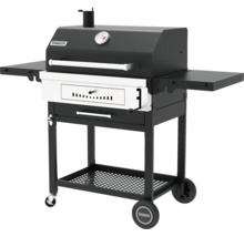 Grătar pe cărbune cu suprafețe de depozitare și cărucior