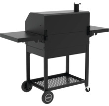 Grătar negru pe cărbune cu rafturi și roți