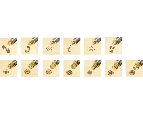 Diverse ștampile de ardere pentru un pistol de lipit în uz