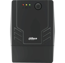 Sigla Dahua sub luminile de avertizare și un buton de alimentare pe o sursă de alimentare neîntreruptibilă