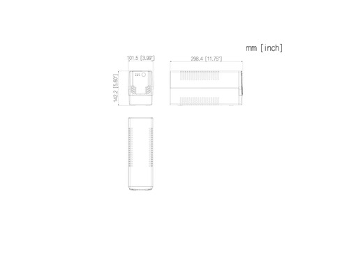 Desen tehnic cu dimensiunile în milimetri și inchi.