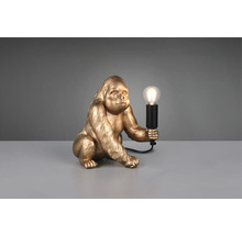 Lampă de masă decorativă în formă de gorilă aurie care ține un bec